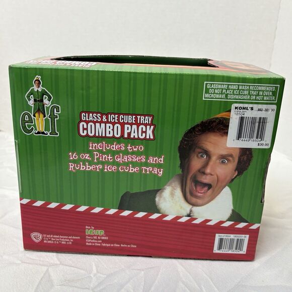 ELF Glass & Ice Cube Tray Combo Gift Pack Two 16 Oz Glass Tumblers Christmas - Picture 4 of 4